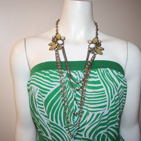 Long bronze and rhinestone necklace 24"
